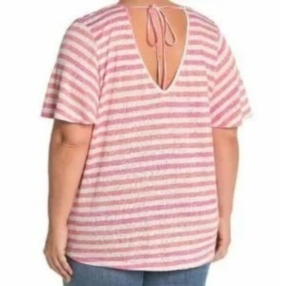 B COLLECTION BOBEAU Women Top Plus Sz 2X Coral White Stripe Flutter Short Sleeve - Picture 4 of 10